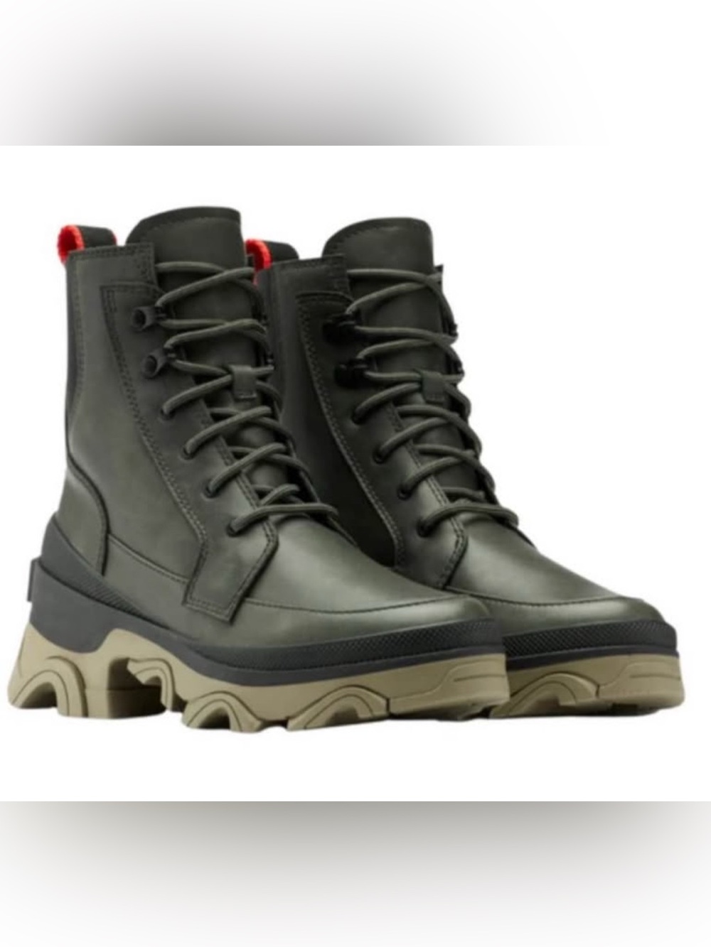 Sorel Brex Dark Olive Green Waterproof Leather Lace-Up Women's Combat Boots 7
